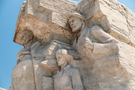 KERCH, RUSSIA - June 30, 2019: Details of the Ajimushkai stone monument in Kerchのeditorial素材