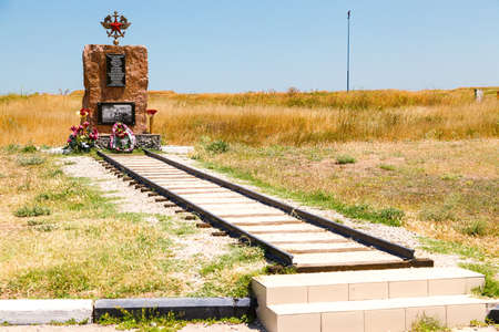 KERCH, RUSSIA - July 2, 2019: Monument to the wars of railway workers who died during the great war, Ajimushkai, Kerch, Crimeaのeditorial素材