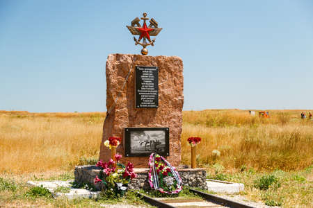 KERCH, RUSSIA - July 2, 2019: Monument to wars to railway workers who died during the Great Swelling War, Ajimushkai, Kerch, Crimea. Close upのeditorial素材