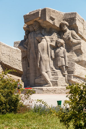 KERCH, RUSSIA - June 30, 2019: Details of the monument of the Great Patriotic War Ajimushkai stones in Kerchのeditorial素材