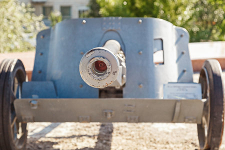 VOLGOGRAD, RUSSIA - on May 16, 2019: a barrel the German gun of World War II, in the museum panorama Battle of Stalingrad, Volgogradのeditorial素材