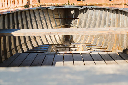 VOLGOGRAD, RUSSIA - May 16, 2019: boat of World War II, museum panorama Battle of Stalingrad, Volgograd. Look insideのeditorial素材