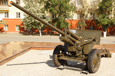 VOLGOGRAD, RUSSIA - 16 May, 2019: the Soviet gun of World War II in the museum panorama Battle of Stalingrad, Volgogradのeditorial素材