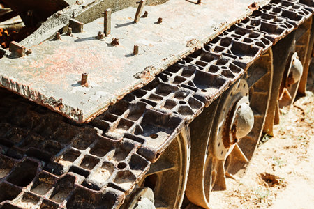 VOLGOGRAD, RUSSIA - 16 May, 2019: caterpillars of the T-72 tank, museum panorama Battle of Stalingrad, Volgogradのeditorial素材