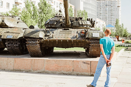 VOLGOGRAD, RUSSIA - 16 May, 2019: Soviet heavy tank T-72, museum panorama Battle of Stalingrad, Volgograd Fullfaceのeditorial素材