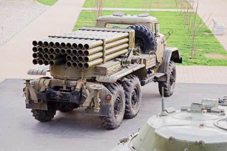 VOLGOGRAD, RUSSIA - 27 April, 2019: a Grad rocket system on the chassis of the old military on the...