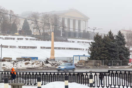 VOLGOGRAD, RUSSIA - 16 January, 2019: The building of theater of the Muzykalky comedy in the winter...