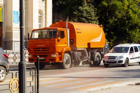 KERCH, RUSSIA - June 30, 2019: a special car swings the streets of the cityのeditorial素材