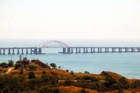 KERCH, RUSSIA - July 3, 2019: Crimean Bridge in the Dalek. Kerch, Crimeaのeditorial素材