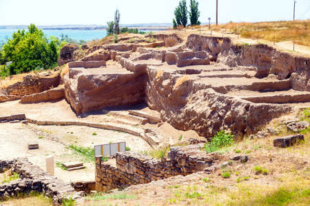 KERCH, RUSSIA - July 2, 2019: excavations of the ancient town of Nymphei, Propylei, in Kerch, Crimeaのeditorial素材