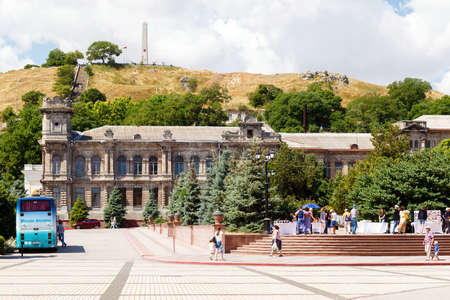 KERCH, RUSSIA - June 29, 2019: the building of the women 's gymnasium named after writer Korolenko near Mount Mithridat. Kerch, Russiaのeditorial素材