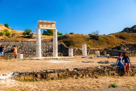 KERCH, RUSSIA - June 30, 2019: columns of a temple in the ancient city of Pantikapei on Mount Mithridate. Kerch, Crimeaのeditorial素材