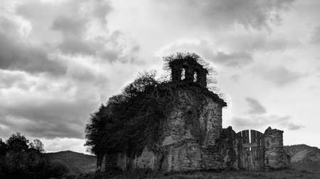 An old abandoned hermitage with a frightening lookの写真素材