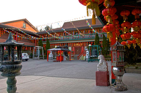 Decoration with Chinese Lantern in a Buddhist temple in Toronto, Ontario, Canadaの写真素材