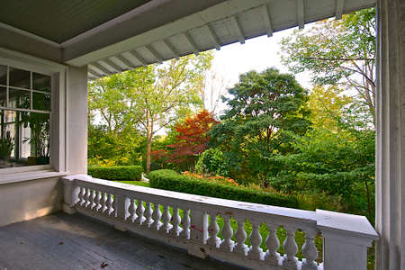 Toronto, Ontario / Canada - Sept.12, 2014: View of the back yard from the covered porch in Toronto, Ontario, Canada.のeditorial素材