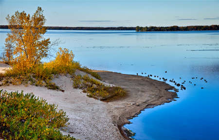 Colourful landscape of twilight in the sands dunes with autumn leaf colourの写真素材
