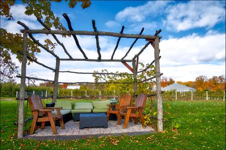 Leisure lifestyle with outdoor furniture in the wineryの写真素材
