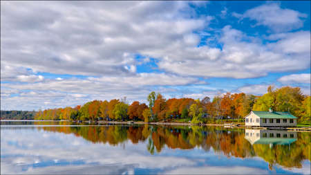 The landscape of the cottage country in the lake district in autumnの写真素材