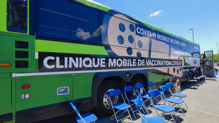 TORONTO, CANADA - June 03, 2022: Go bus redesigned to a pop up COVID-19 mobile vaccine clinic in Torontoのeditorial素材