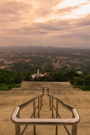 The view point at the Standing Buddha in Hatyai City, a prosperous metropolis, is an ever-present in the city's storied heritage. This stairway was main thoroughfare to the view poit to admire mesmerizing city.のeditorial素材