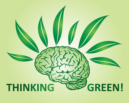 Thinking green environmental concept with human mind and leafのイラスト素材
