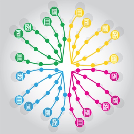 Network, document share illustration with icons and backgroundのイラスト素材