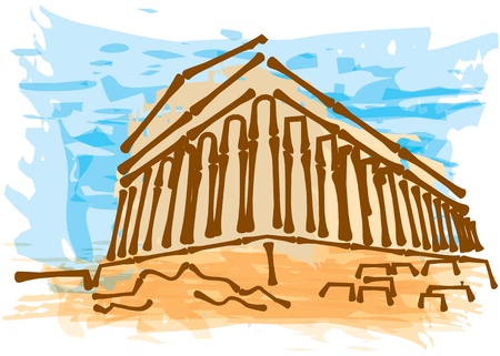 Grrek ancient building, travel desitnation concept - abstract hand drawn illustrationのイラスト素材