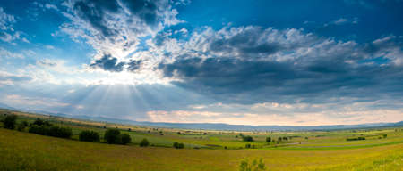 Summer landscape - meadow and sky and cloudsの写真素材