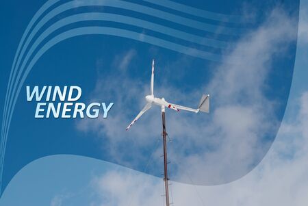 Small wind turbine with blue sky and abstract backgroundの写真素材