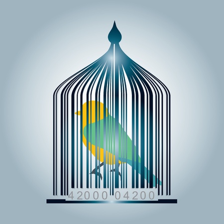Bar code cage with color bird - the hours of captivity escort cultのイラスト素材
