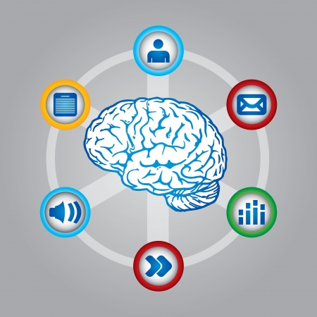 Multimedia thinking - communication concept with brain and web iconsのイラスト素材