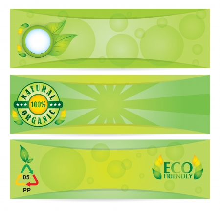 Ecology concept - banner set with abstract illustration with leaf and sinsのイラスト素材