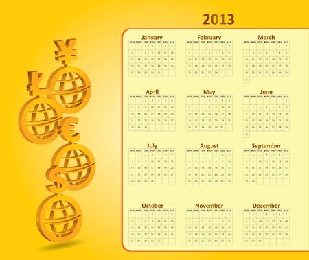 Classical monthly calendar for 2013 with currency signsのイラスト素材