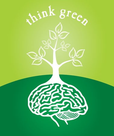 Think green - environmental concept with human mind and leaf のイラスト素材