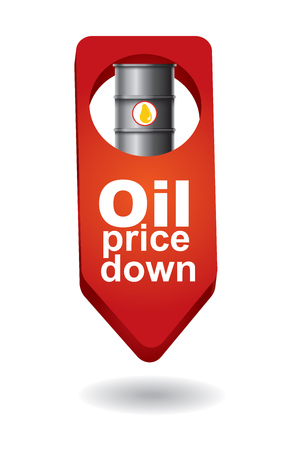 Crude oil price down, abstract illustration with barrel arrows signのイラスト素材