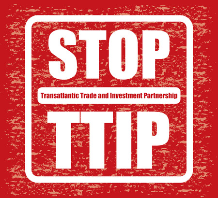 Red banner or poster with stop TTIP sign, illustration for your protestのイラスト素材