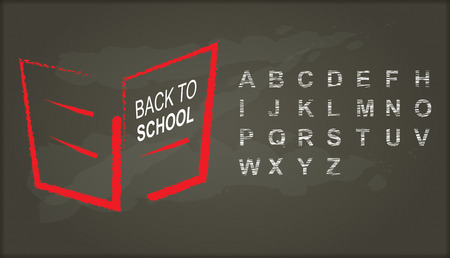 Back to school, Chalkboard with hand drawing booklet and alphabetのイラスト素材