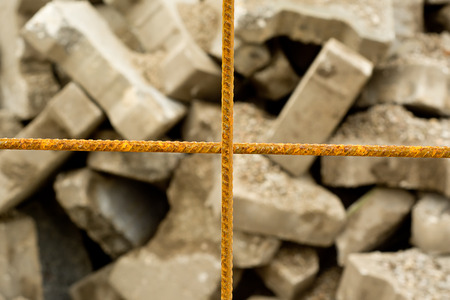 Rusted steel mesh with blurred background, construction conceptの写真素材