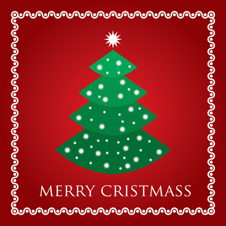 Christmass tree with snowflakes on white background with borderのイラスト素材