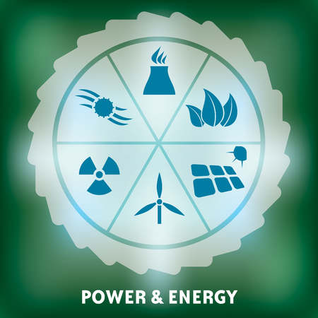 Illustration with abstract energy icon set on blurred backgroundのイラスト素材