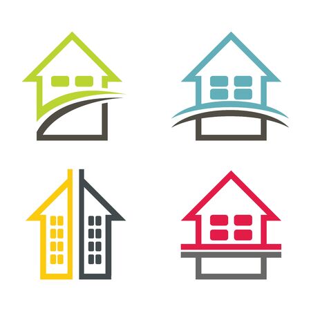 Color house illustration set with white backgroundのイラスト素材