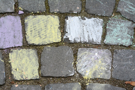 Paving stone with color hand drawing decorationの写真素材