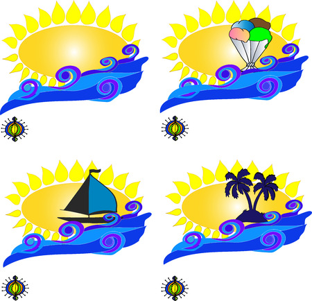 the sun and the waves postcard of the four patternsのイラスト素材