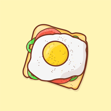 Illustration of fried eggs on toast with vegetables and ground pepperのイラスト素材