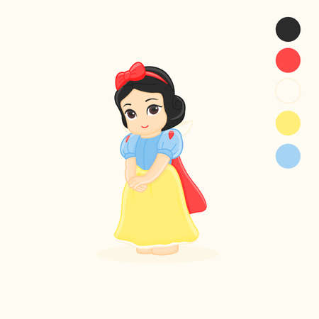 Fairytale character snow white cartoon illustration in bright colors princessのイラスト素材