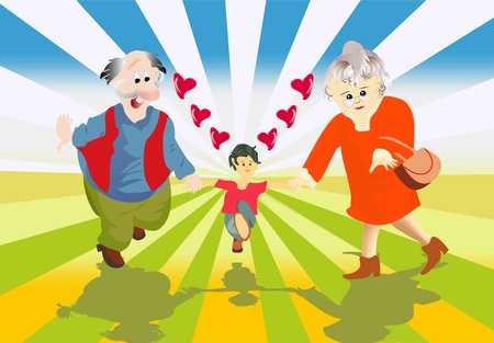 the grandmother, the grandfather and the grandsonのイラスト素材