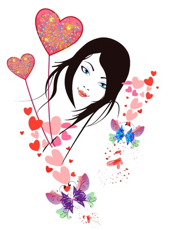 woman and heartsのイラスト素材