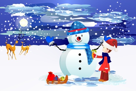 meeting with snowmenのイラスト素材