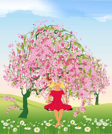 girl on a swingのイラスト素材