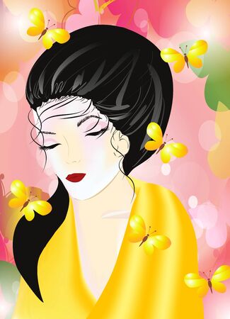 woman in a kimonoのイラスト素材